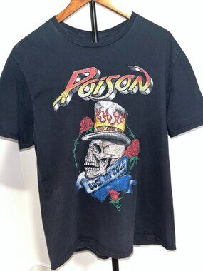 Poison Rock and Roll Graphic Skull and Roses XL Black T-Shirt